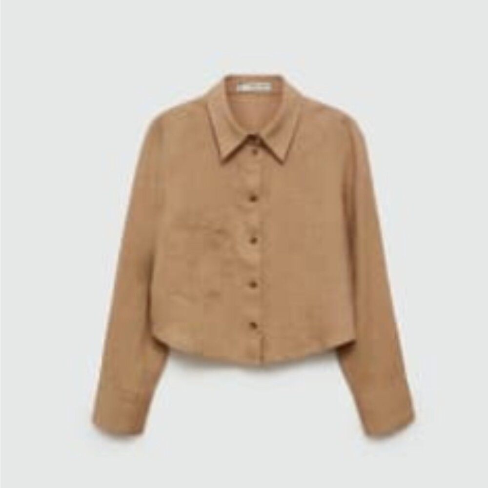 Mango 100% cropped linen shirt